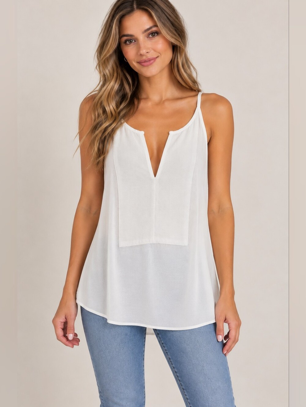 BCBGMaxAzria Ivory Split V-Neck Camisole